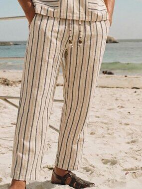 Tombolo Easy Going Casual Pants Elastic Waist Beige Jacquard Stripe S